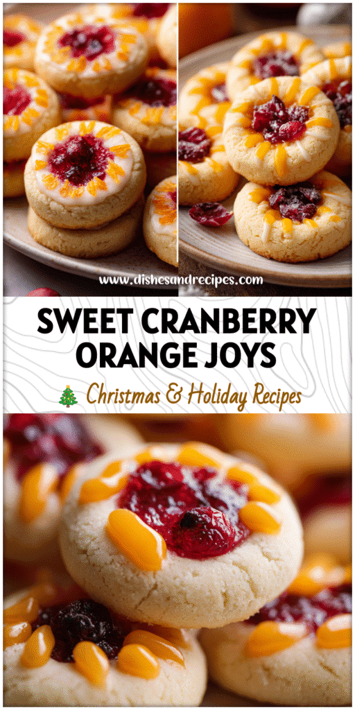 Cranberry orange thumbprint cookies topped with orange icing arranged on a plate as festive biscuits.